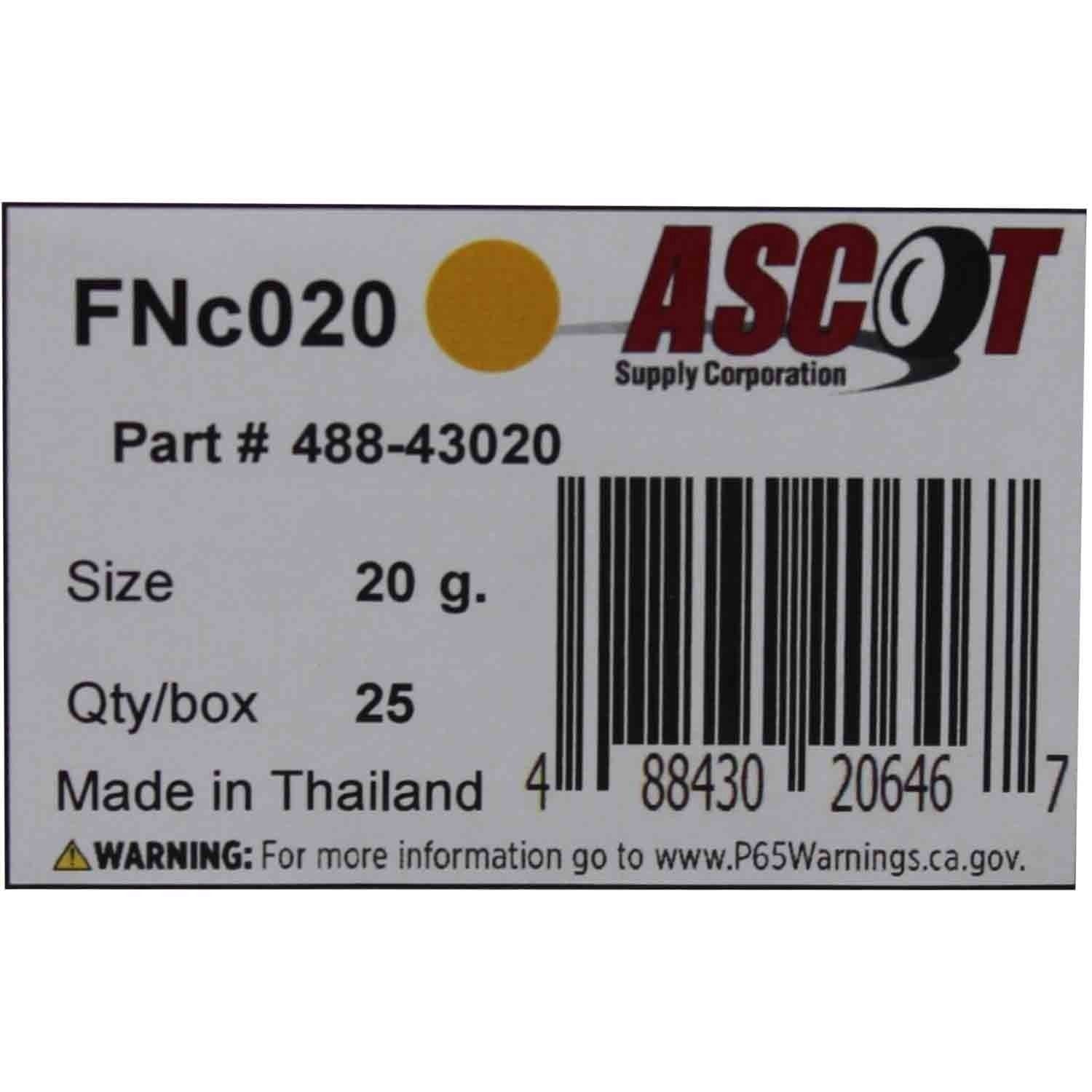 Ascot FN Coated Clip-On Wheel Weights 20gm (.75oz) Box of 25