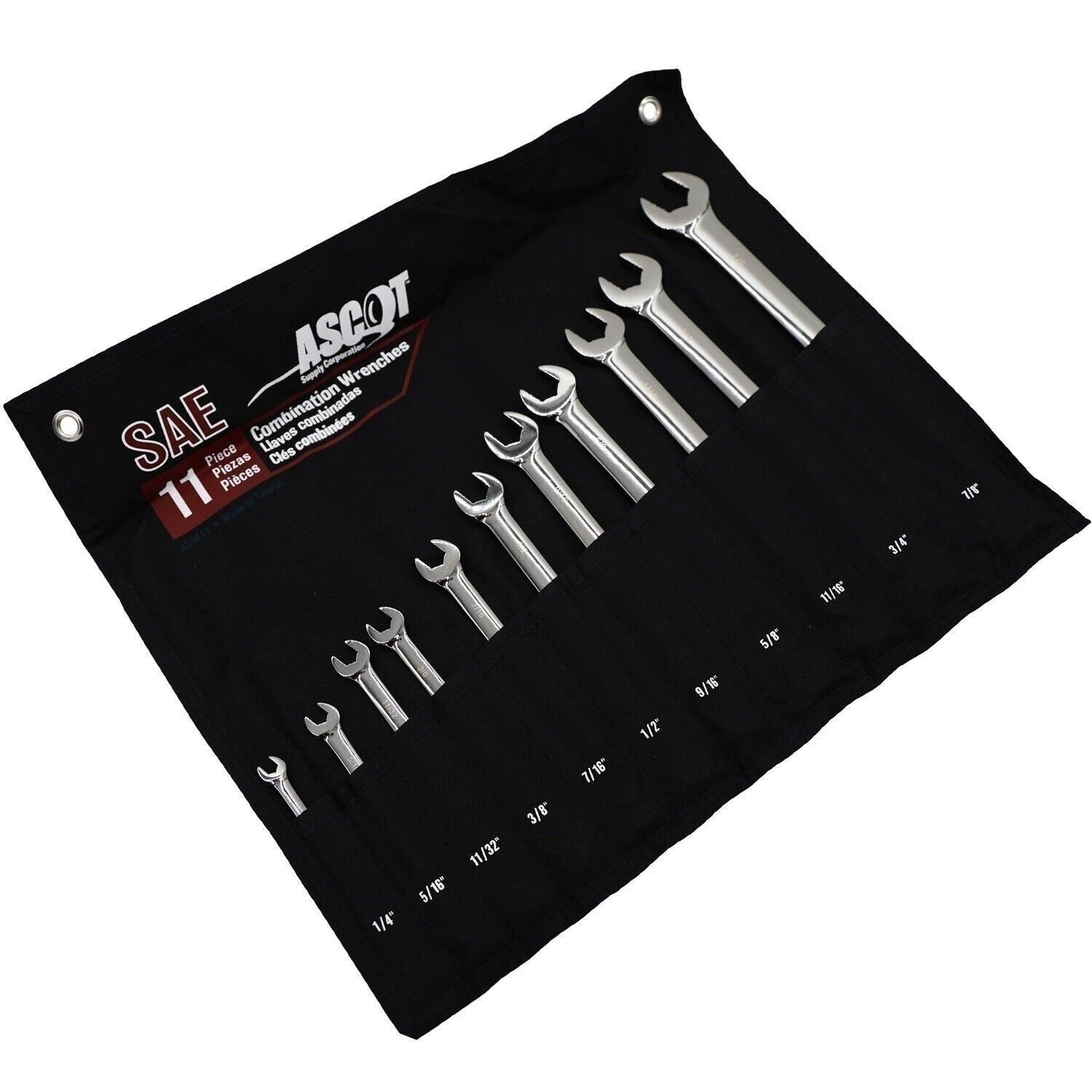 Ascot 11-Piece SAE Combination Wrench Set - Long Handle, Durable Tools