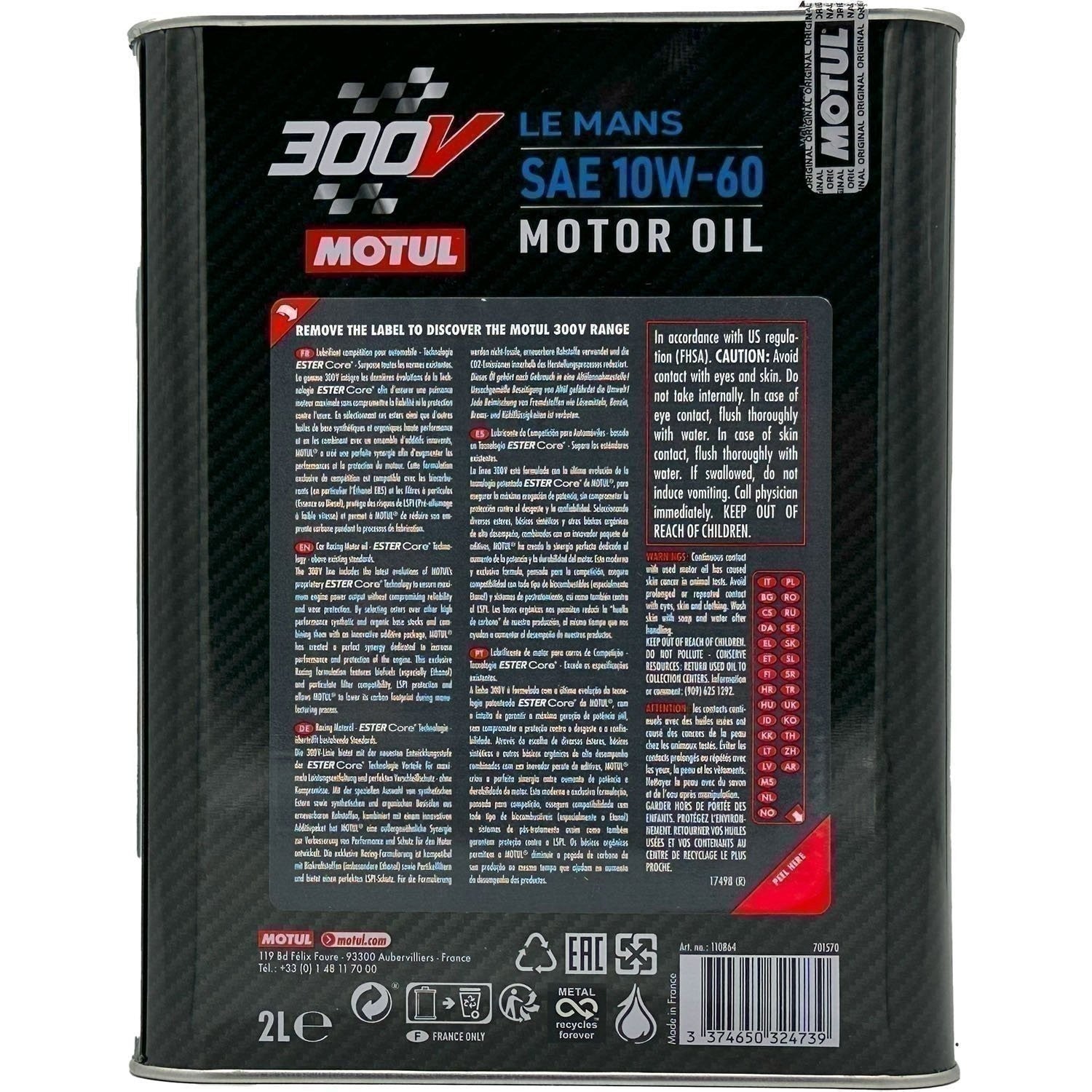 Motul 300V LeMans 10W60 Racing Motor Oil 2L High Performance Synthetic