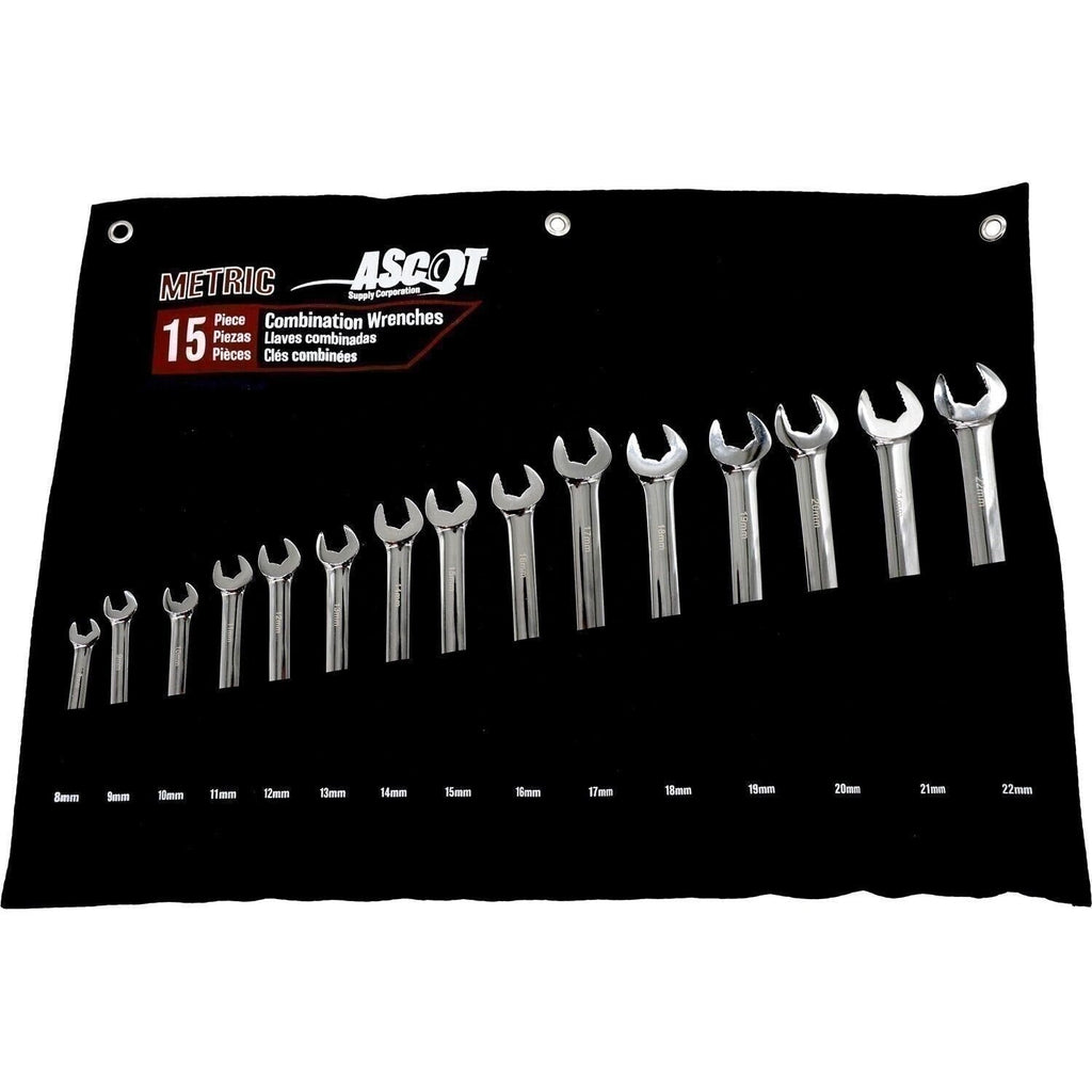 Ascot 15-Piece Metric Combination Wrench Set - Long Handle Tools