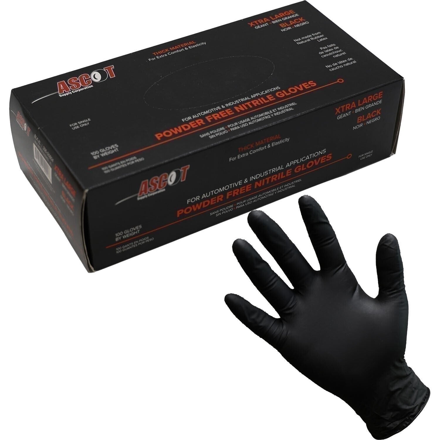 Ascot Black Nitrile Gloves XL 5 Mil Powder Free Box of 100