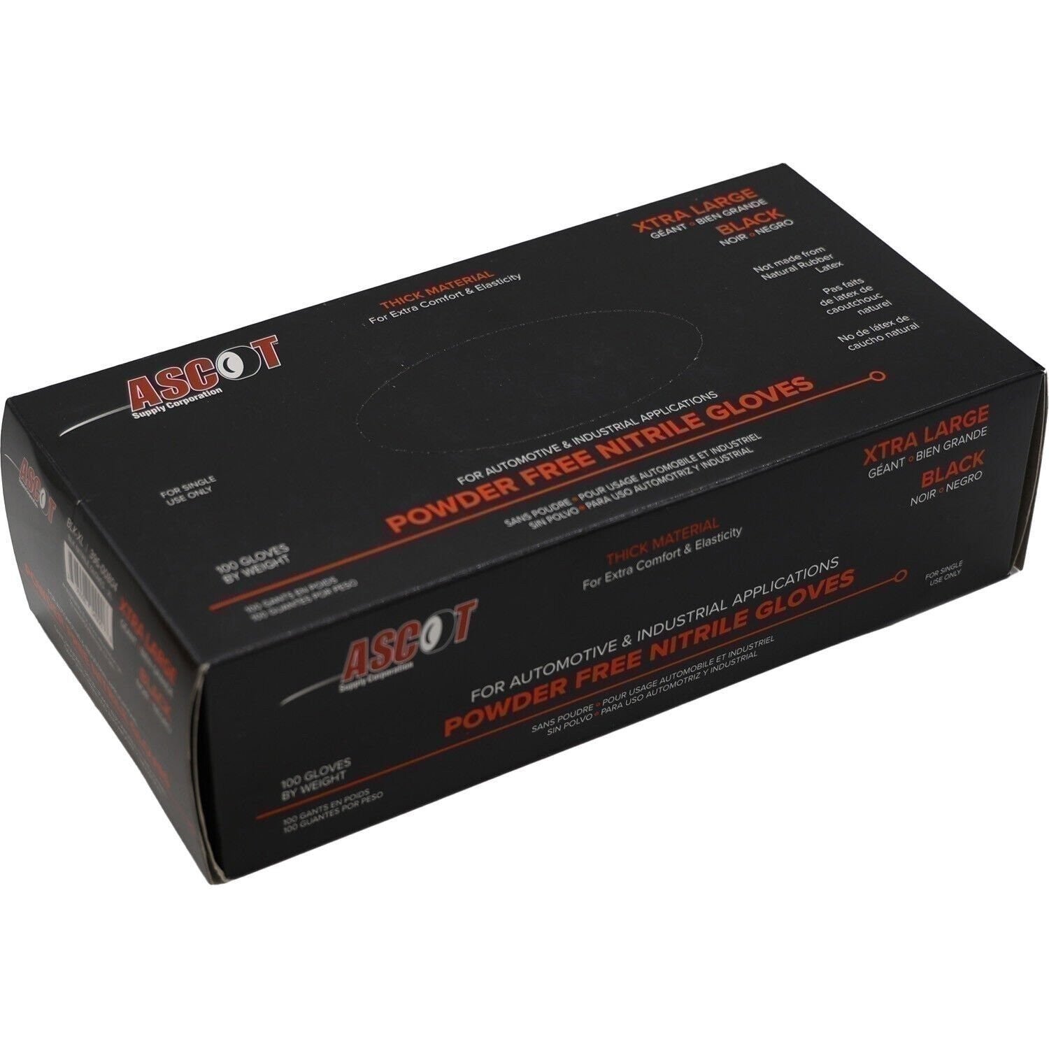 Ascot Black Nitrile Gloves XL 5 Mil Powder Free Box of 100