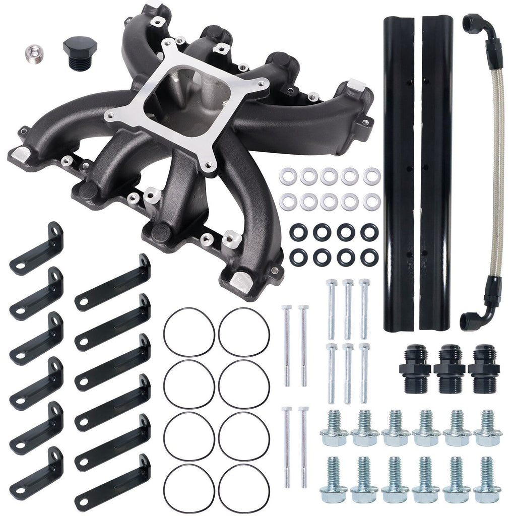 GM LS1 LS2 LS6 EFI Aluminum Intake Manifold Kit w/ Fuel Rails Single-Plane