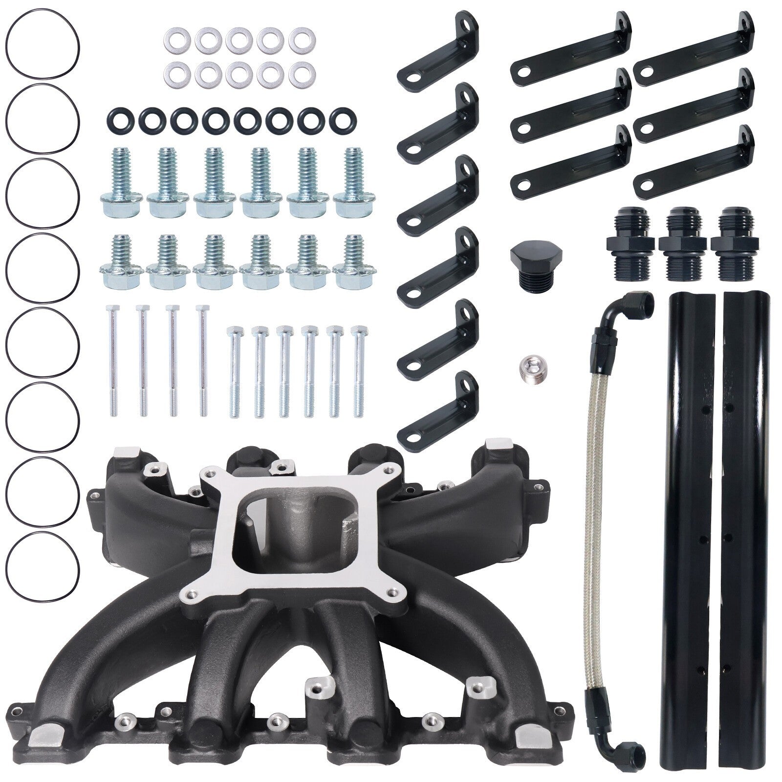 GM LS1 LS2 LS6 EFI Aluminum Intake Manifold Kit w/ Fuel Rails Single-Plane