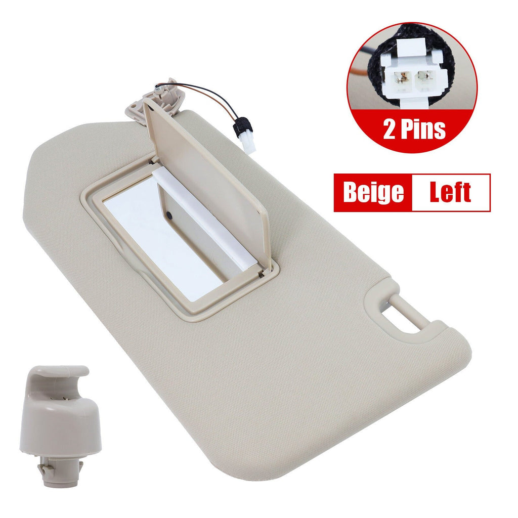New Left Driver Sun Visor w/ Mirror & Clip Beige for 13-18 Nissan Pathfinder