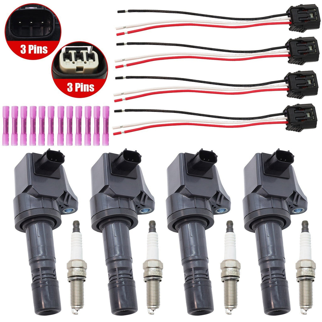 4 Ignition Coils + Connectors + Spark Plugs for Acura ILX 2.0L Honda Civic HR-V