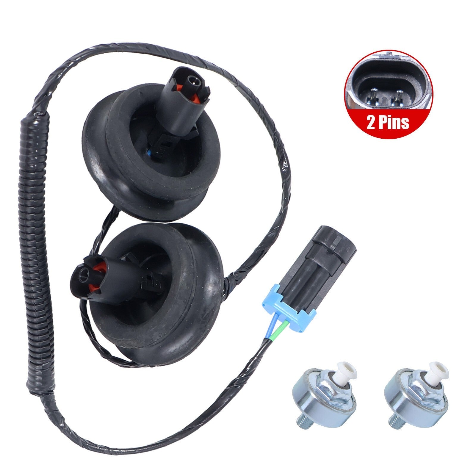 2 Knock Sensor Pair with Harness Kit for Buick Cadillac Chevy GMC Sierra 2500