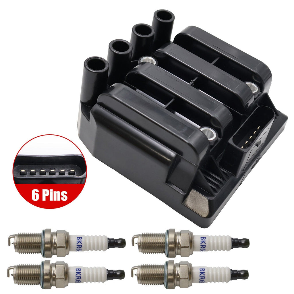 06A905097 Ignition Coil & 4 Spark Plugs for 1998-2011 VW Beetle Golf Jetta 2.0L