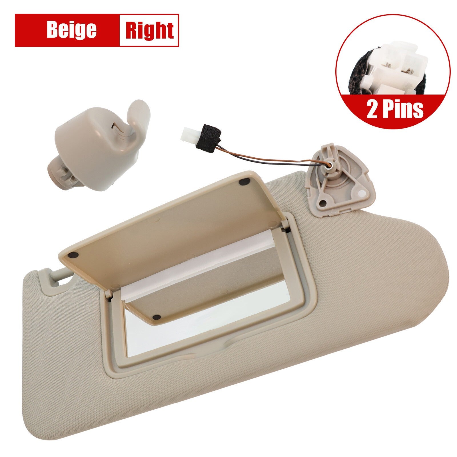 For Nissan Altima 13-18 Beige Passenger Side Sun Visor w/Lights&Clip 96400-3TA2A