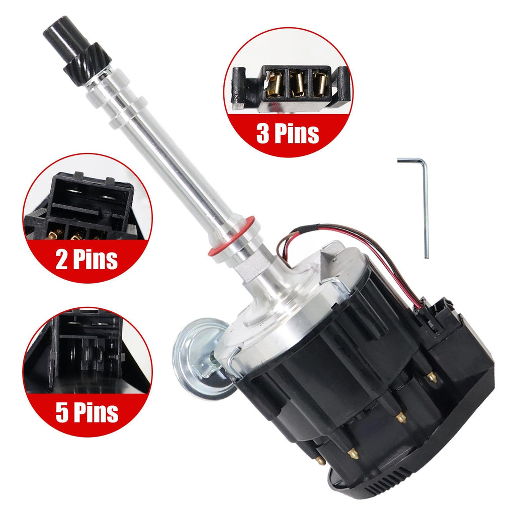 HEI Distributor w/ Black Cap 65K Volt Coil For Chevy Small/Big Block SBC BBC V8