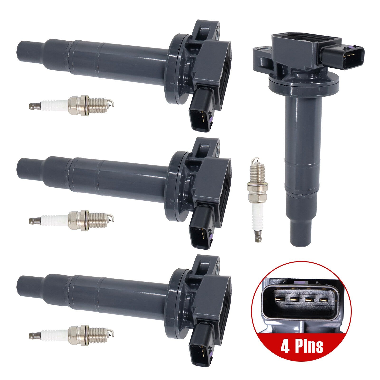 Set of 4 Ignition Coil & Spark Plug Kits For Toyota Scion xB L4 1.5L 9091902265