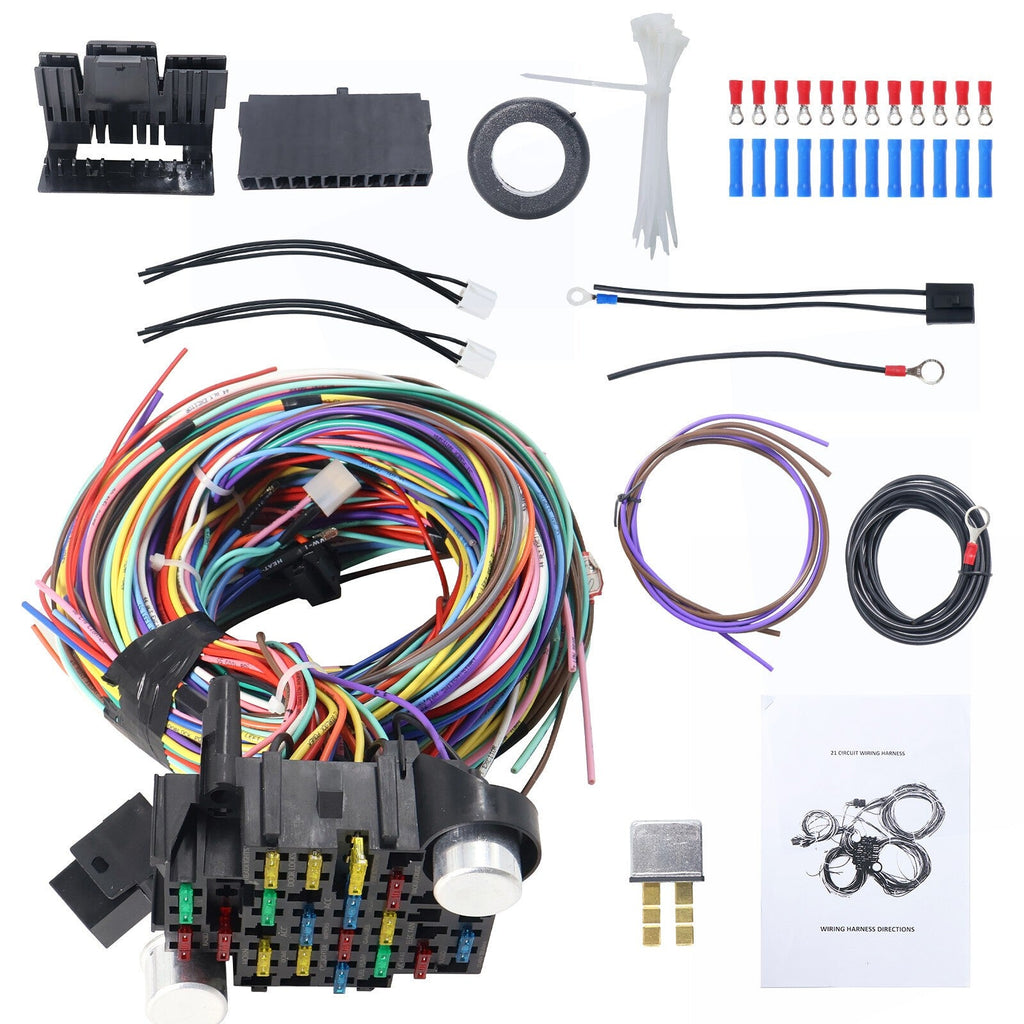 Universal 21 Circuit Wiring Harness kit For Ford Hotrods Long Wires Chevy Mopar