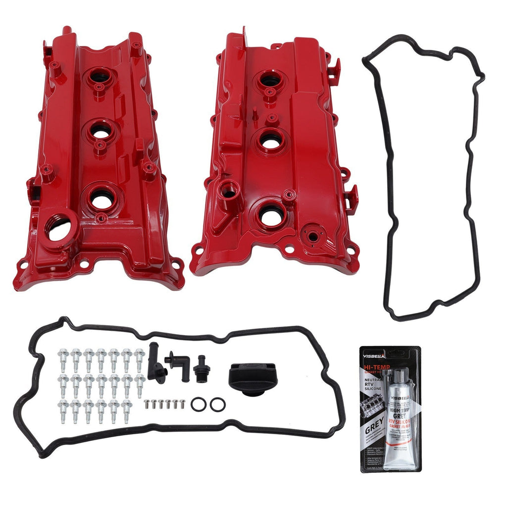 2 Red ALUMINUM Valve Cover Kit for 02-09 NISSAN Altima Maxima Murano Quest 3.5L