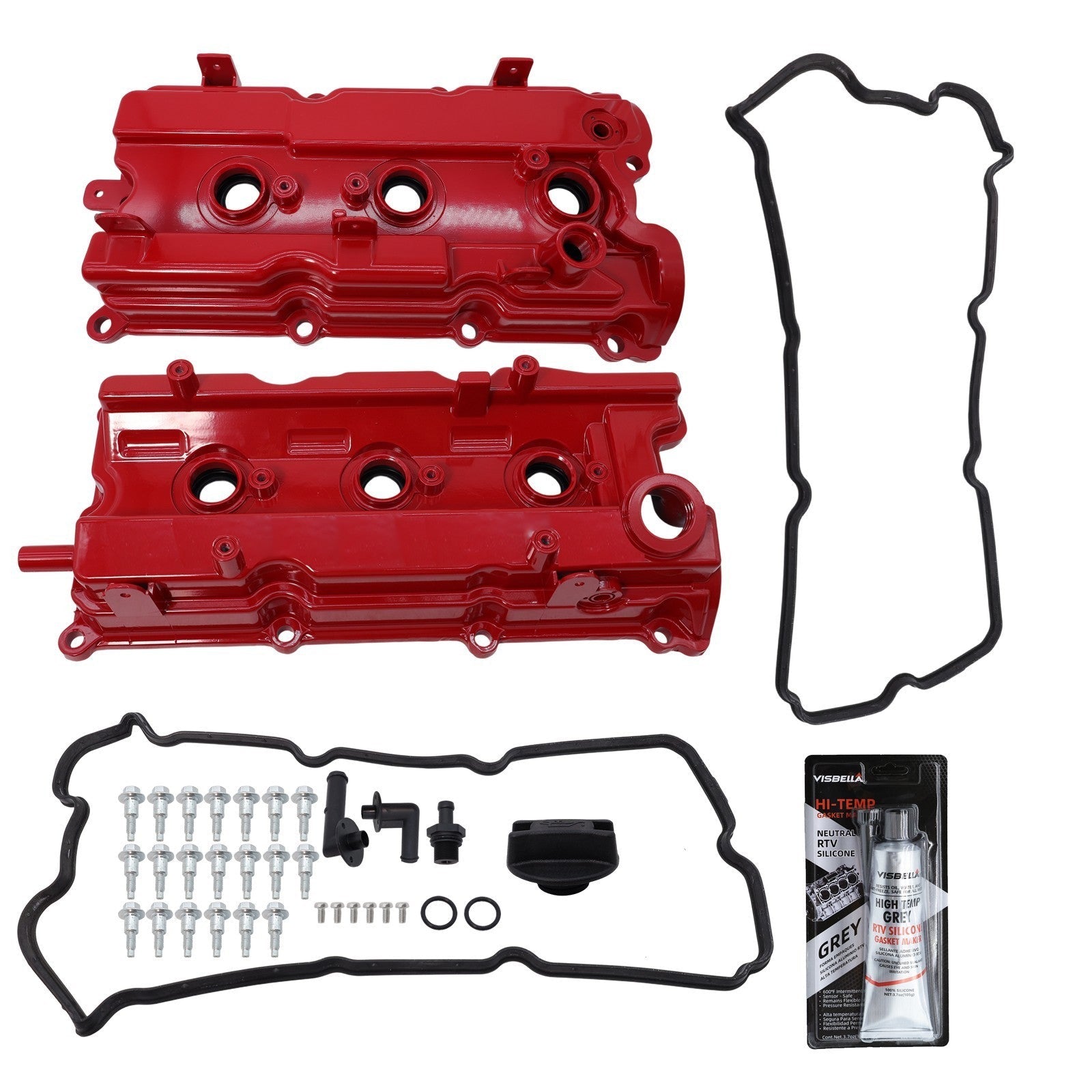2 Red ALUMINUM Valve Cover Kit for 02-09 NISSAN Altima Maxima Murano Quest 3.5L