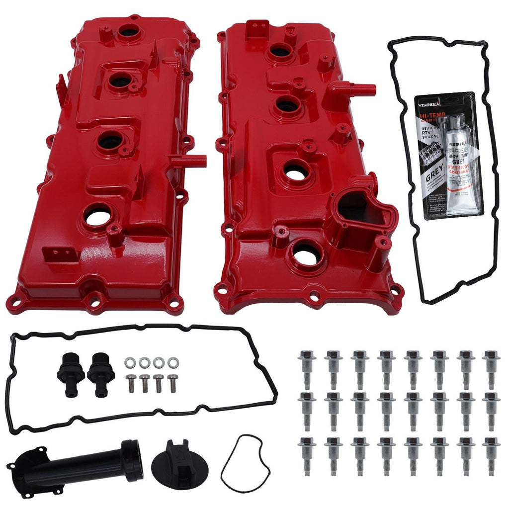 Aluminum Red Valve Covers Kit for Nissan Armada Titan Pathfinder QX56 5.6L 04-16