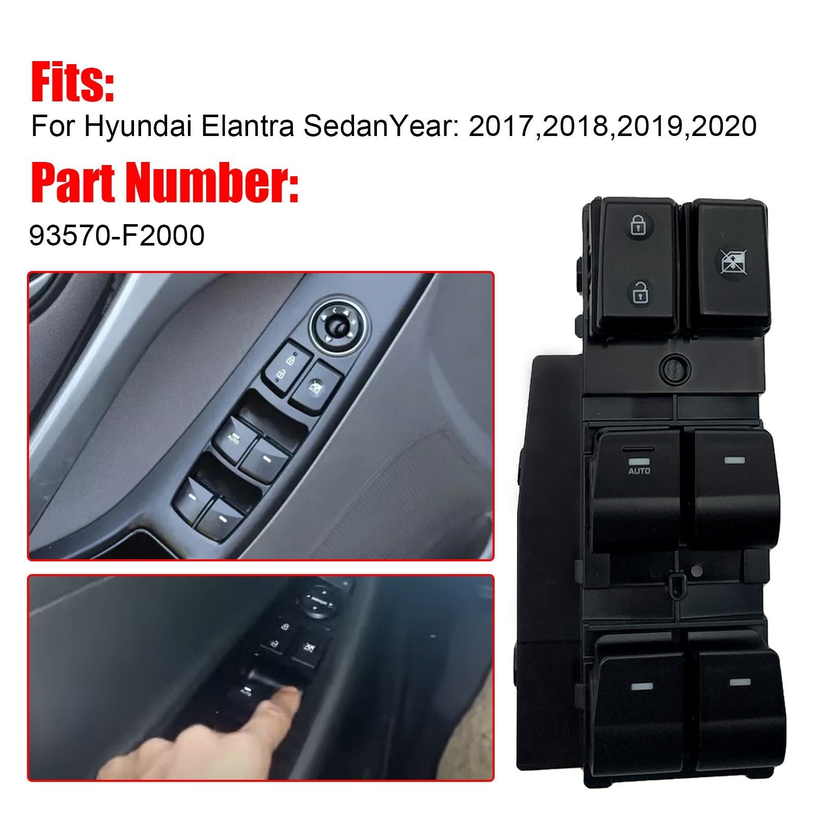 Driver Side Power Window Switch 93570-F2000 for Hyundai Elantra Sedan 17-20