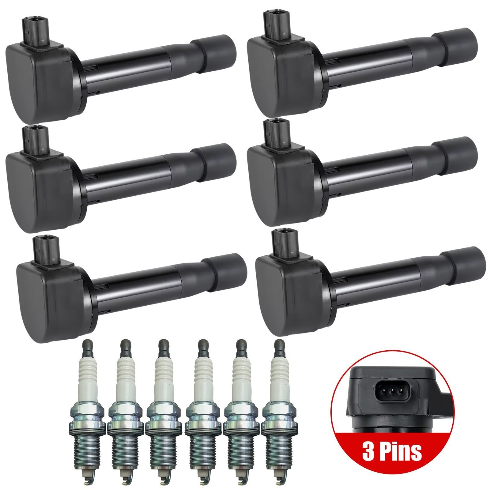 UF603 6pcs Ignition Coil & Spark Plug For 2009-2015 Honda Pilot Acura TL 3.5L