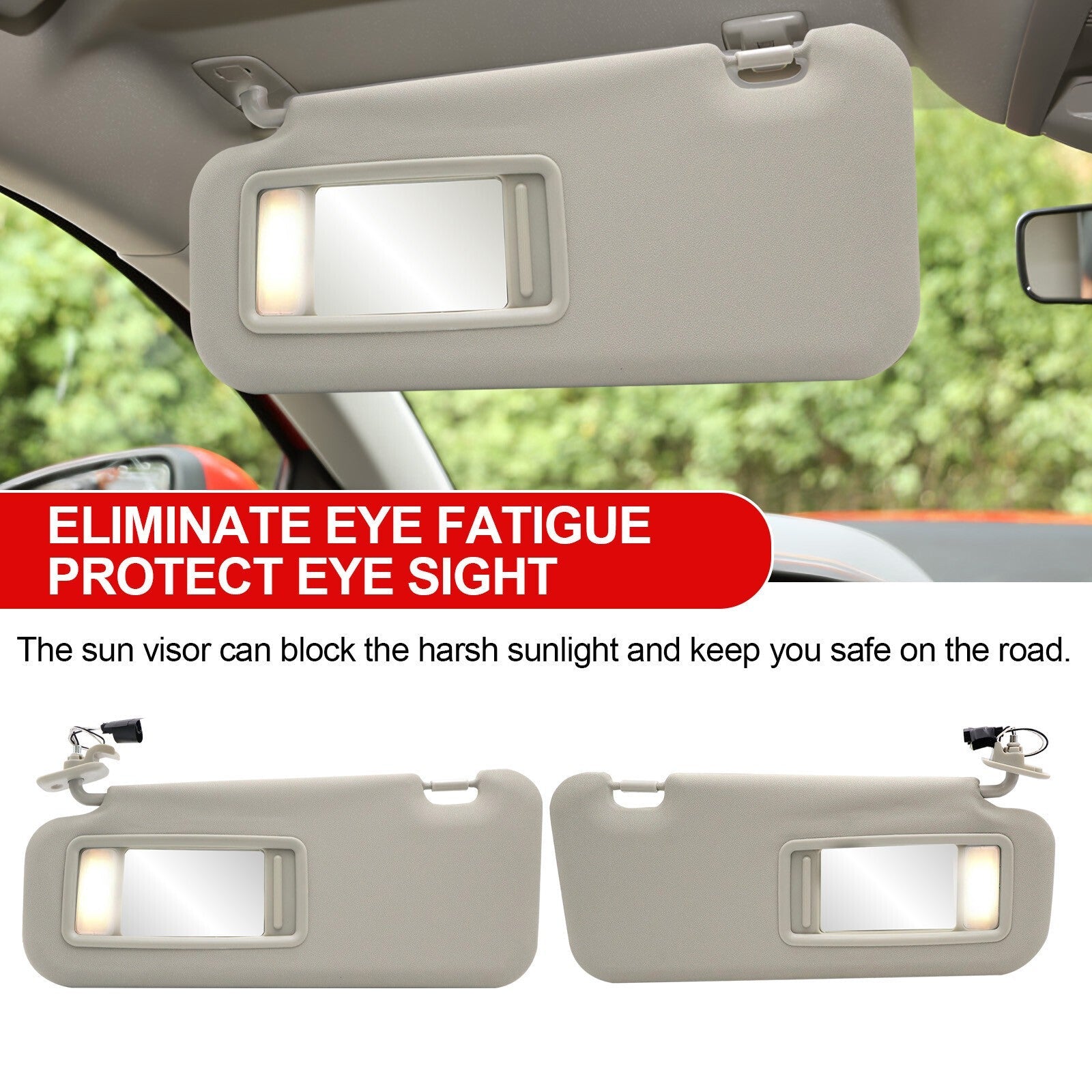 Right & Left Gray Driver & Passenger Pair Sun Visor W/Light For Mazda 3 2.0L