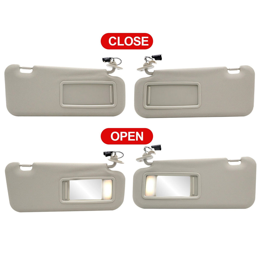 Right & Left Gray Driver & Passenger Pair Sun Visor W/Light For Mazda 3 2.0L