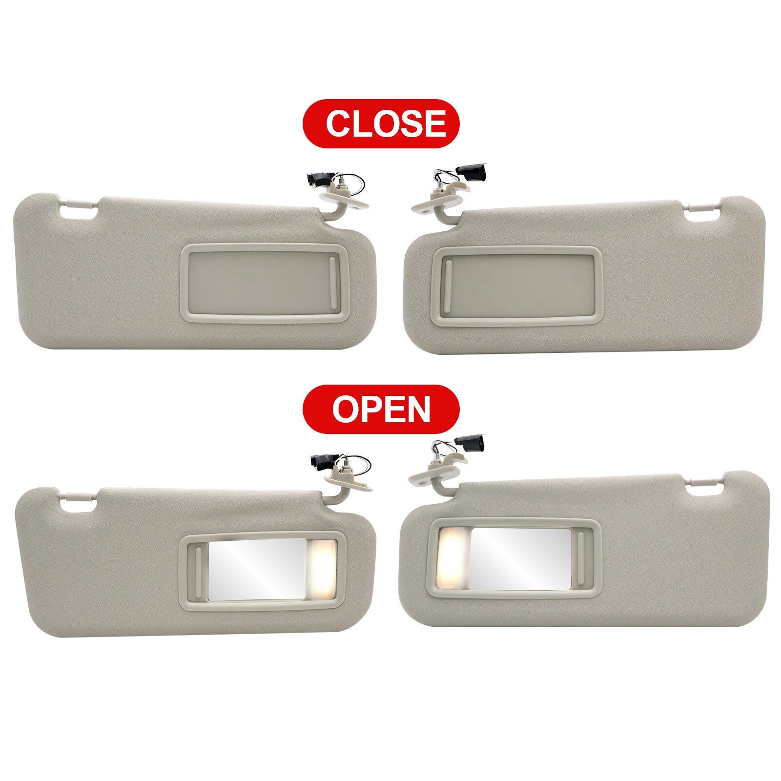 Right & Left Gray Driver & Passenger Pair Sun Visor W/Light For Mazda 3 2.0L