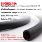 3/4"Heater Hose Coolant Radiator Straight 100PSI SAE 20R3 Standard 5FT-HOT!