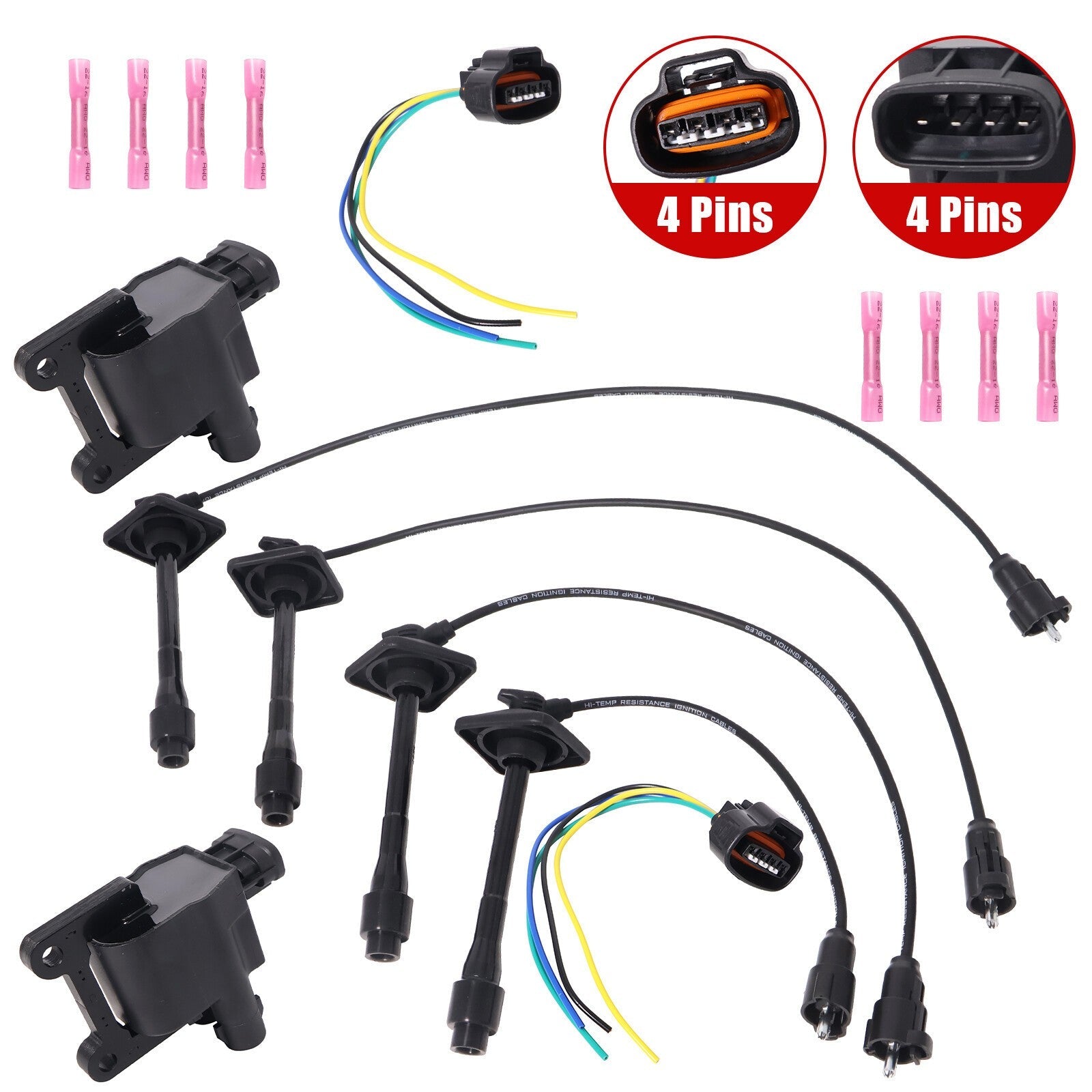 2 x Ignition Coil & Connector Pigtail Plug + 4 x Spark Plug Wire For Toyota New