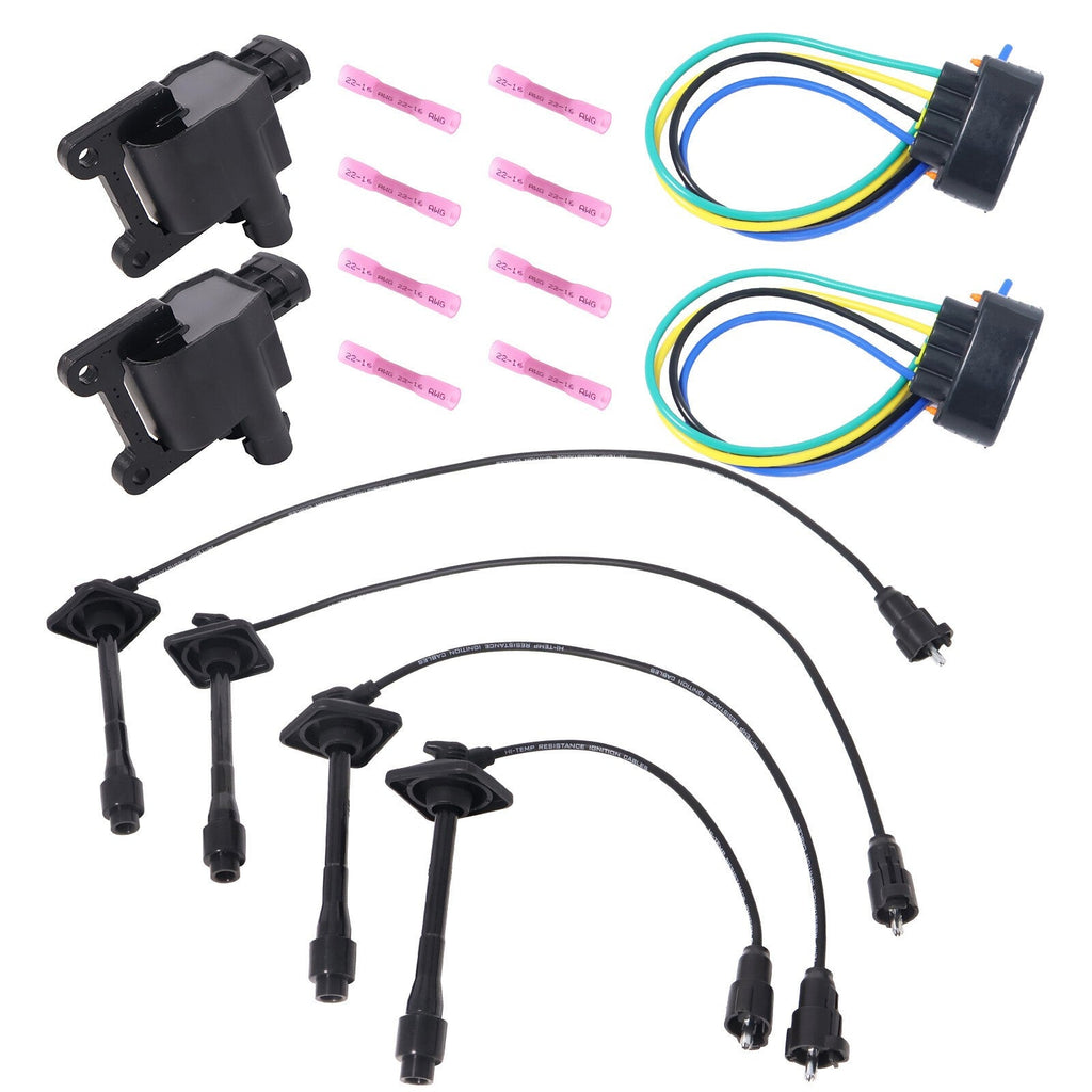 2 x Ignition Coil & Connector Pigtail Plug + 4 x Spark Plug Wire For Toyota New