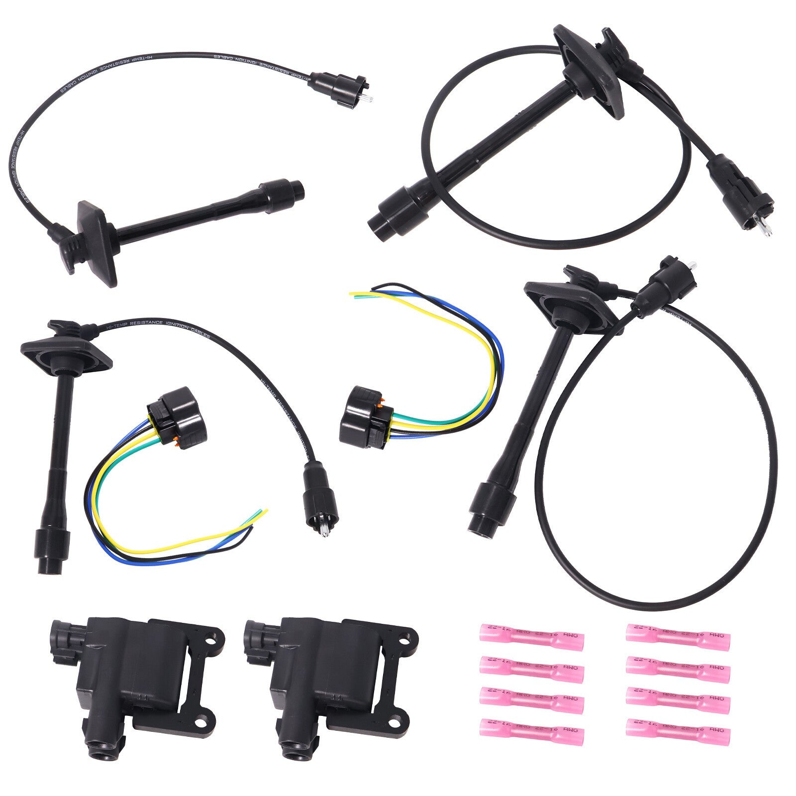 2 x Ignition Coil & Connector Pigtail Plug + 4 x Spark Plug Wire For Toyota New