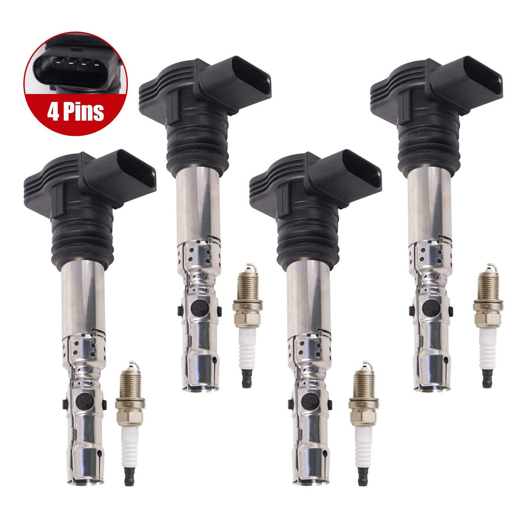 4Pcs Ignition Coils & Spark Plugs For Audi TT A3 VW Golf Seat Ibiza 06A905115A