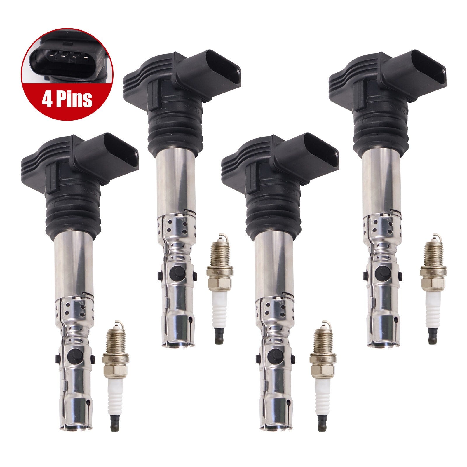 4Pcs Ignition Coils & Spark Plugs For Audi TT A3 VW Golf Seat Ibiza 06A905115A