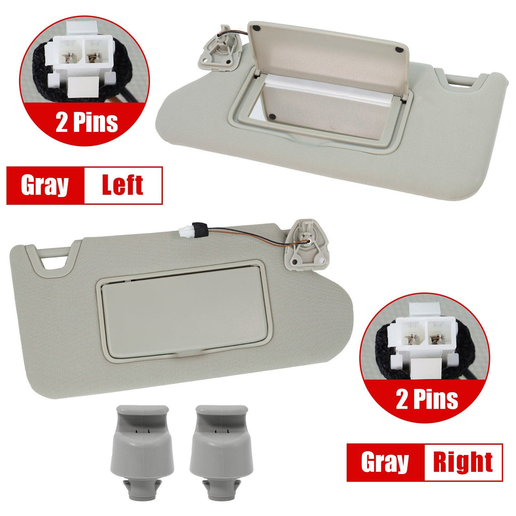 2x Front L&R Sun Visor & Bracket W/Light For Nissan Altima 13-18 Gray 964013TA2A