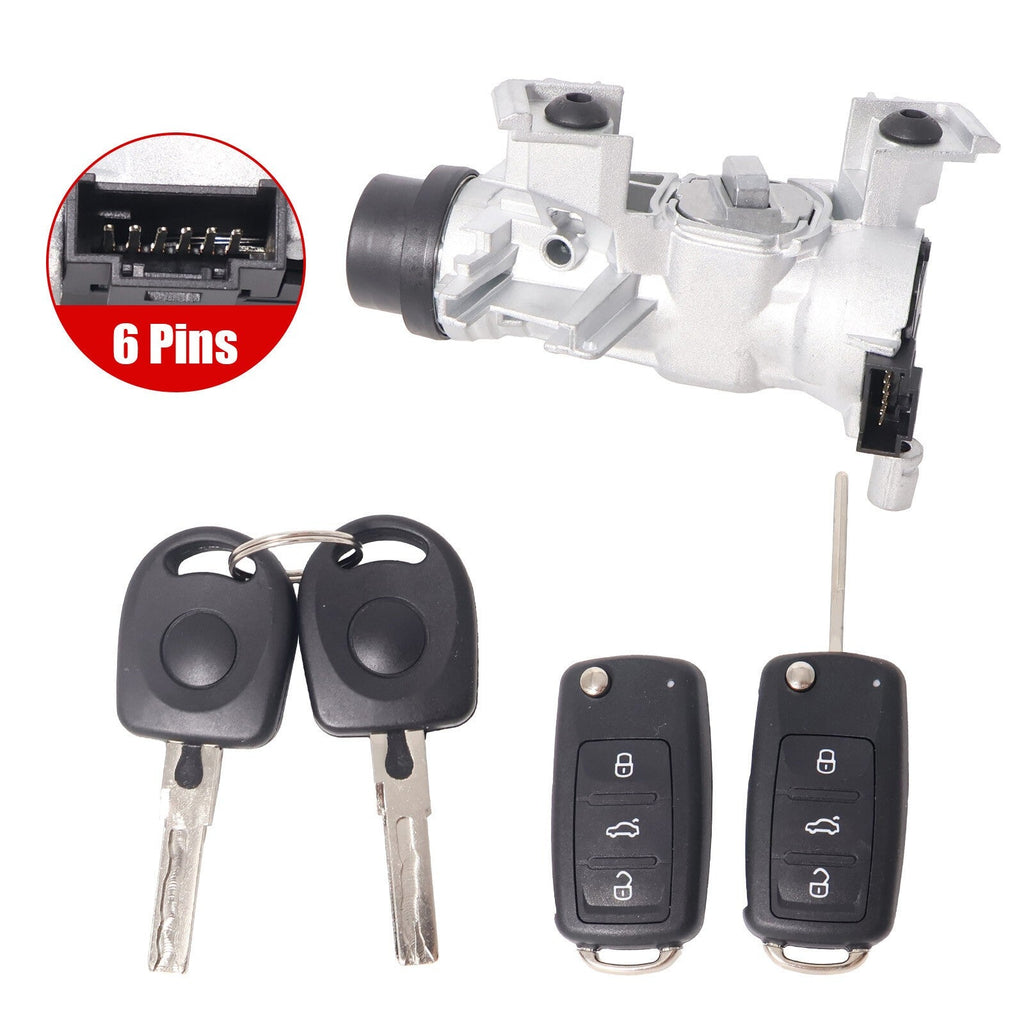 For VW JETTA IGNITION SWITCH LOCK ASSEMBLY W/ 2x Intelligent KEY SHELL & 2x Key