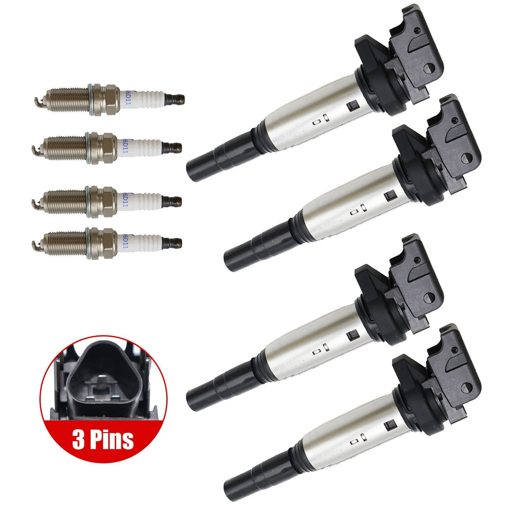 Set of 4 Ignition Coil & Spark Plug 12138616153 For BMW 335i 528i M5 X6