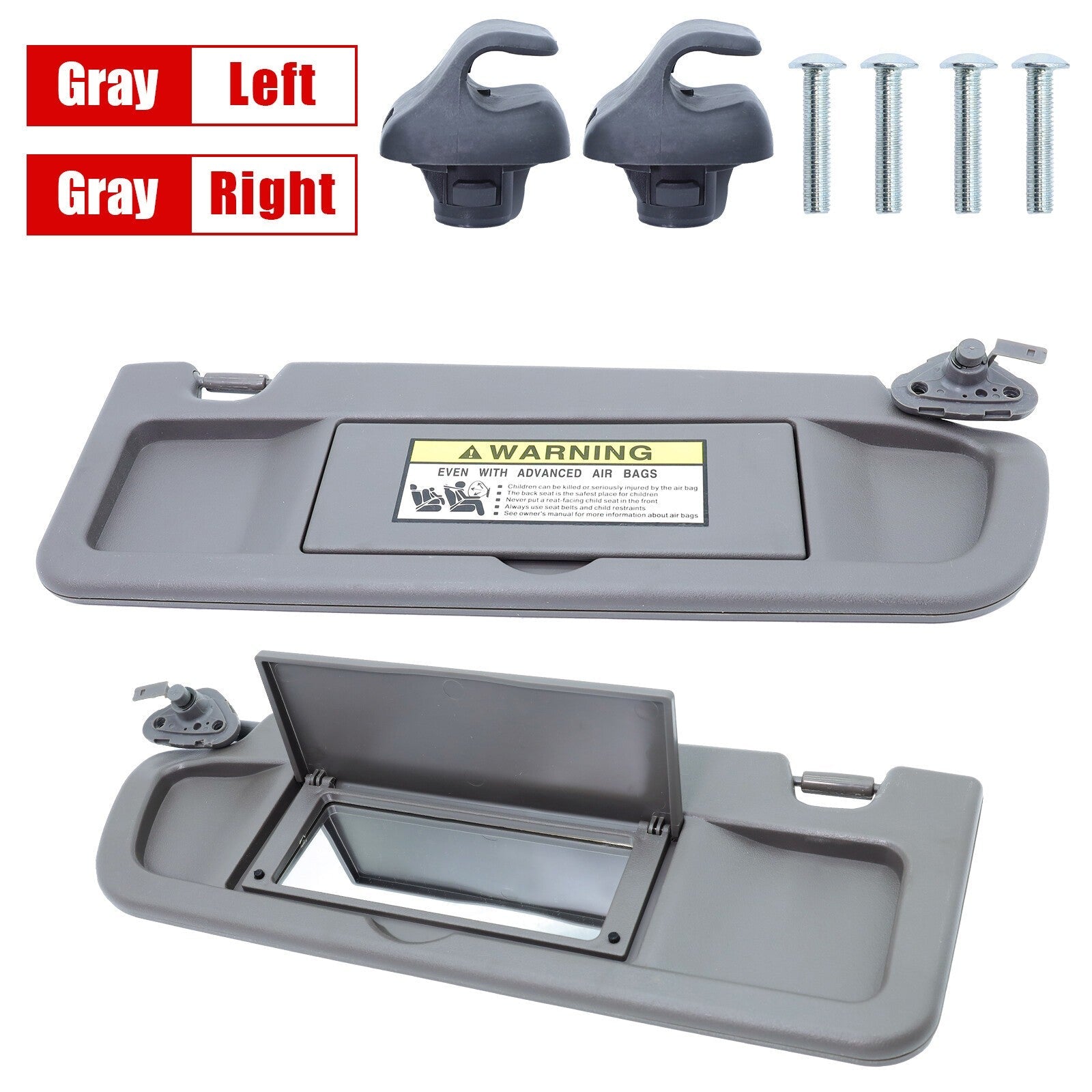 1 PAIR Gray Sun Visors Left & Right Side Replacement for 2006-2011 Honda Civic