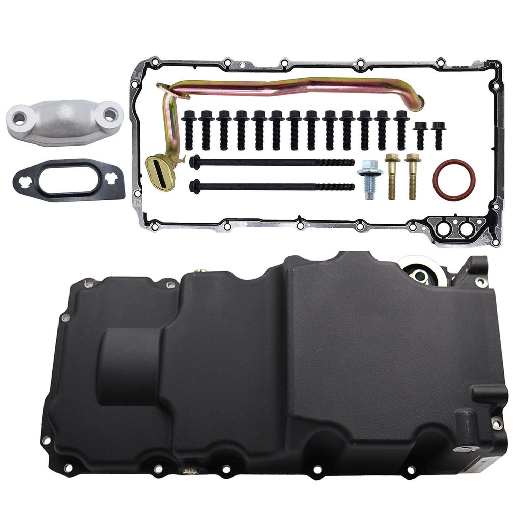 Black LS RetroFit Aluminum Rear Sump Oil Pan With Turbo Drains W/Added Clearance