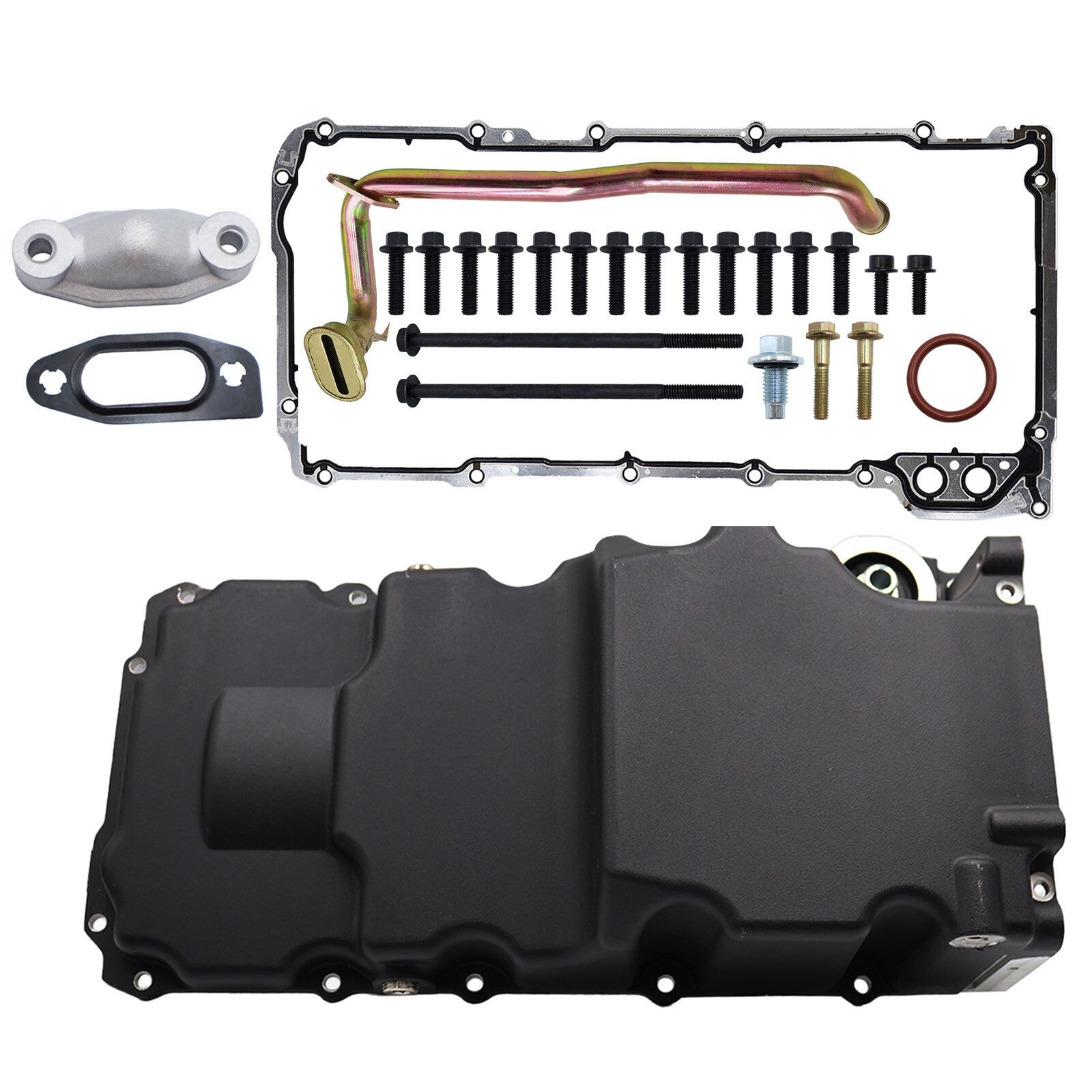 Black LS RetroFit Aluminum Rear Sump Oil Pan With Turbo Drains W/Added Clearance