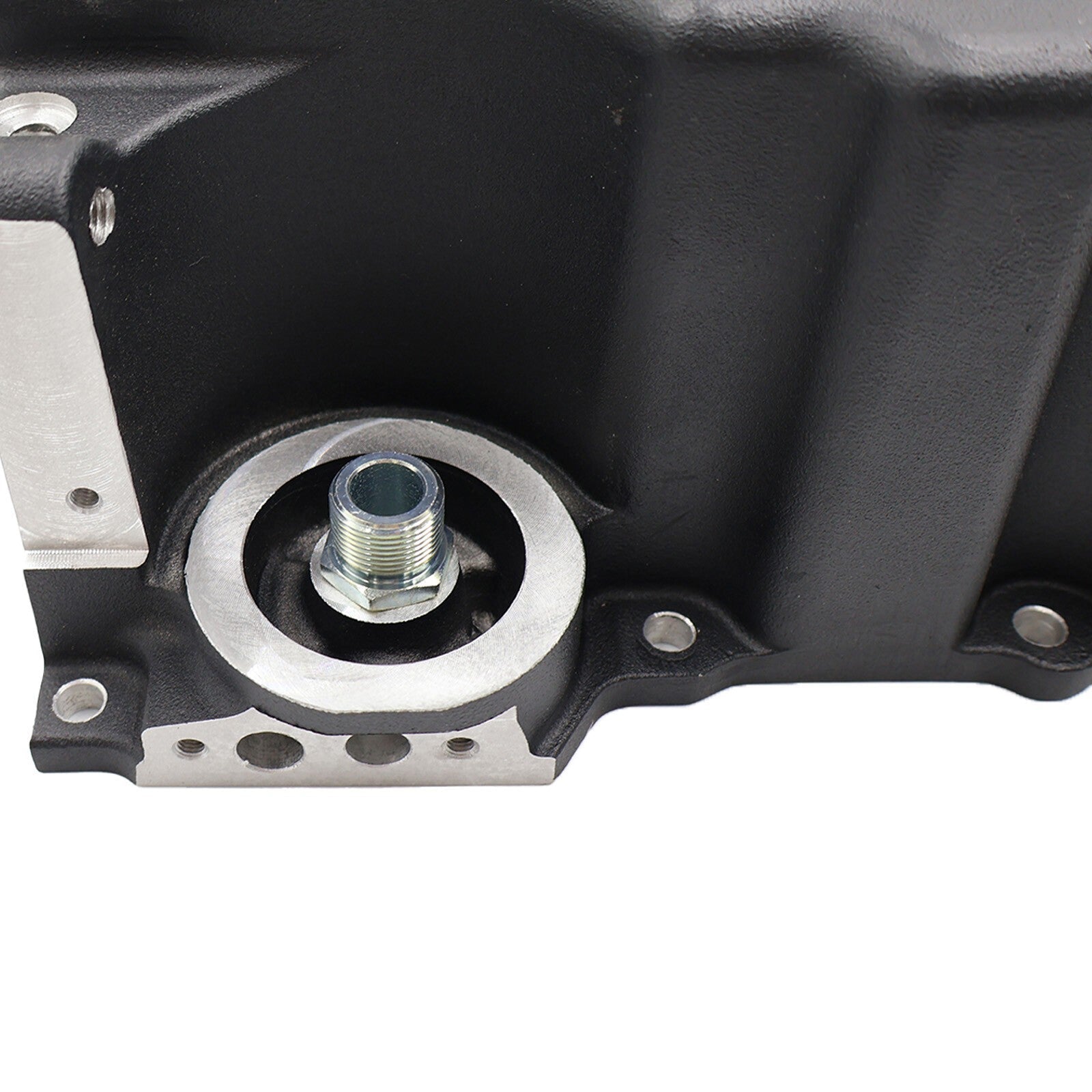 Black LS RetroFit Aluminum Rear Sump Oil Pan With Turbo Drains W/Added Clearance