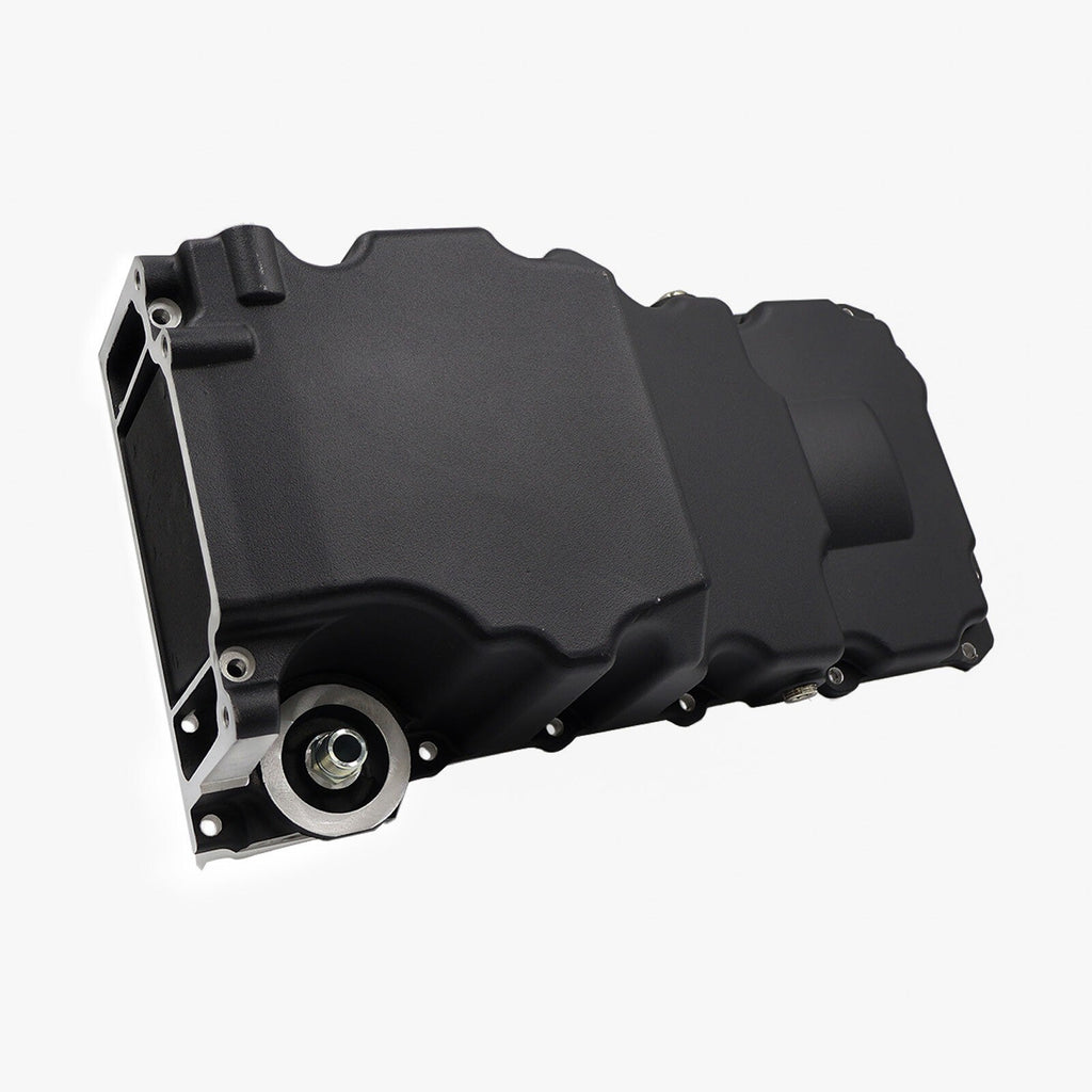 Black LS RetroFit Aluminum Rear Sump Oil Pan With Turbo Drains W/Added Clearance