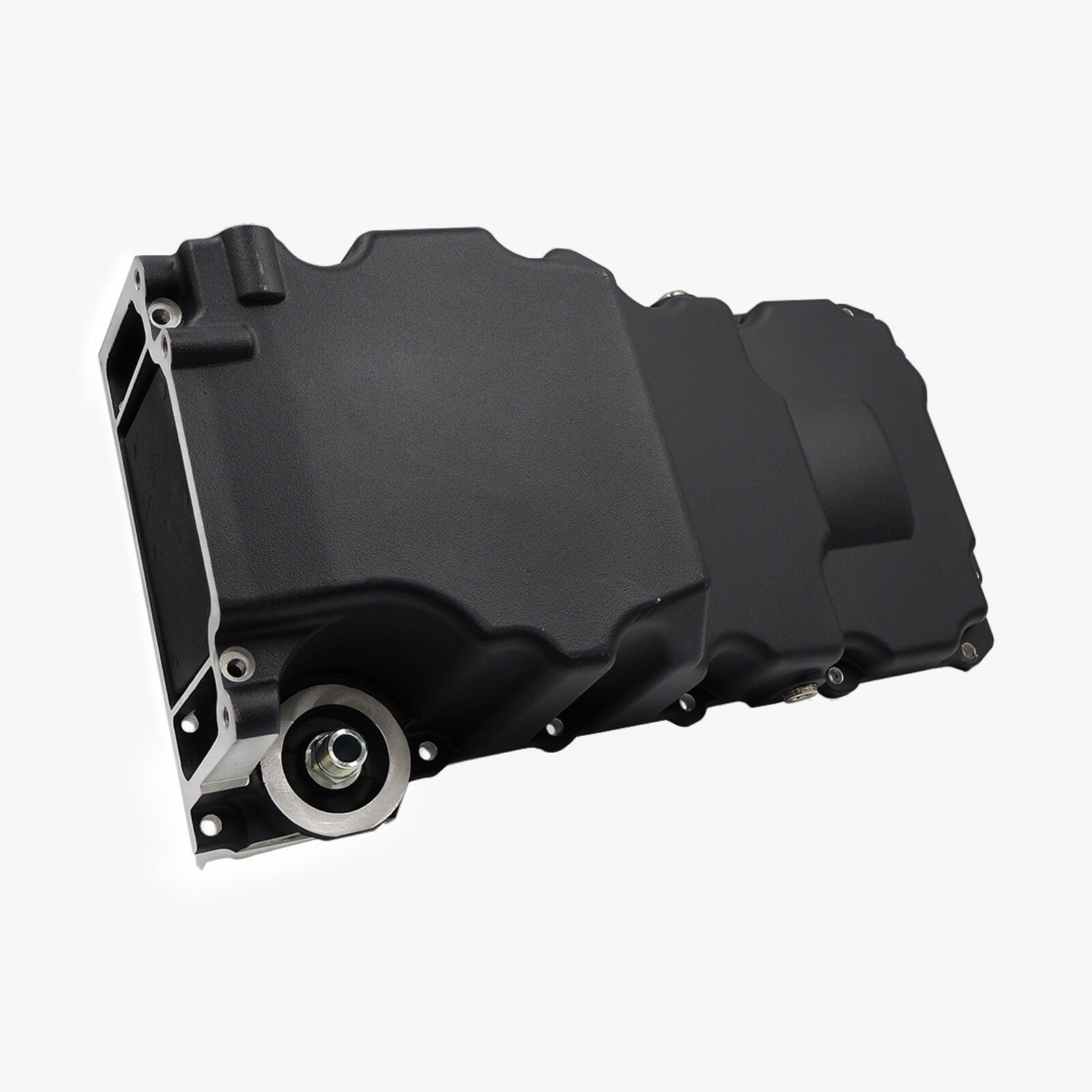 Black LS RetroFit Aluminum Rear Sump Oil Pan With Turbo Drains W/Added Clearance