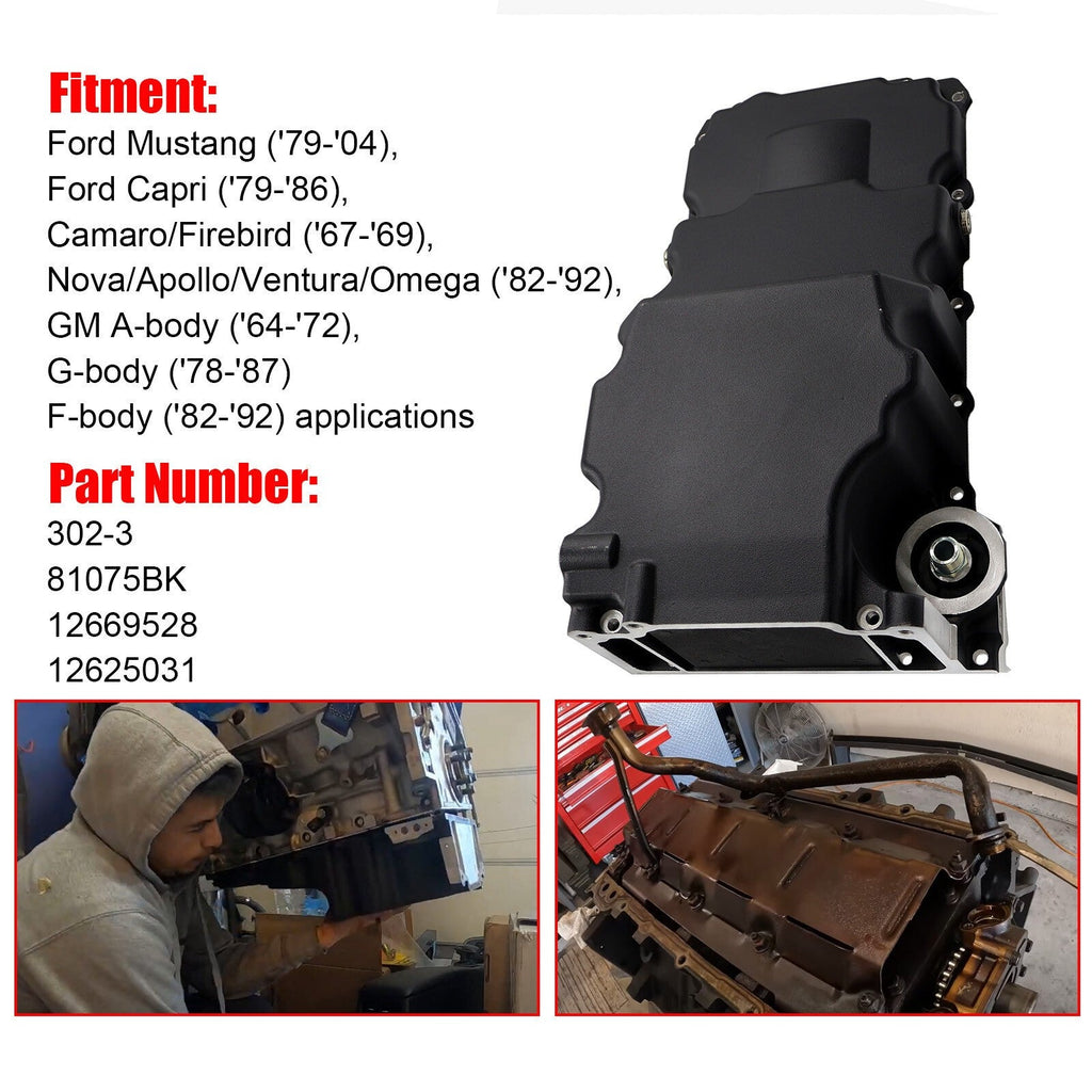 Black LS RetroFit Aluminum Rear Sump Oil Pan With Turbo Drains W/Added Clearance