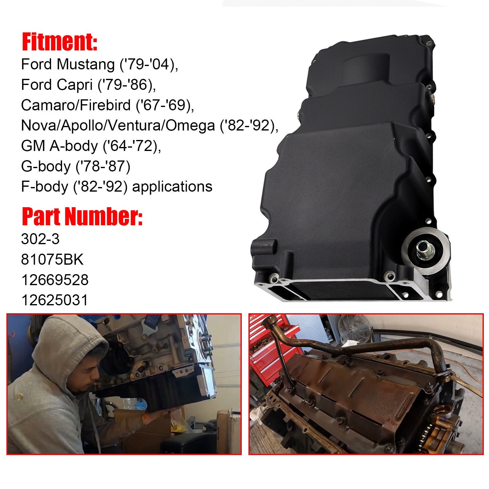Black LS RetroFit Aluminum Rear Sump Oil Pan With Turbo Drains W/Added Clearance