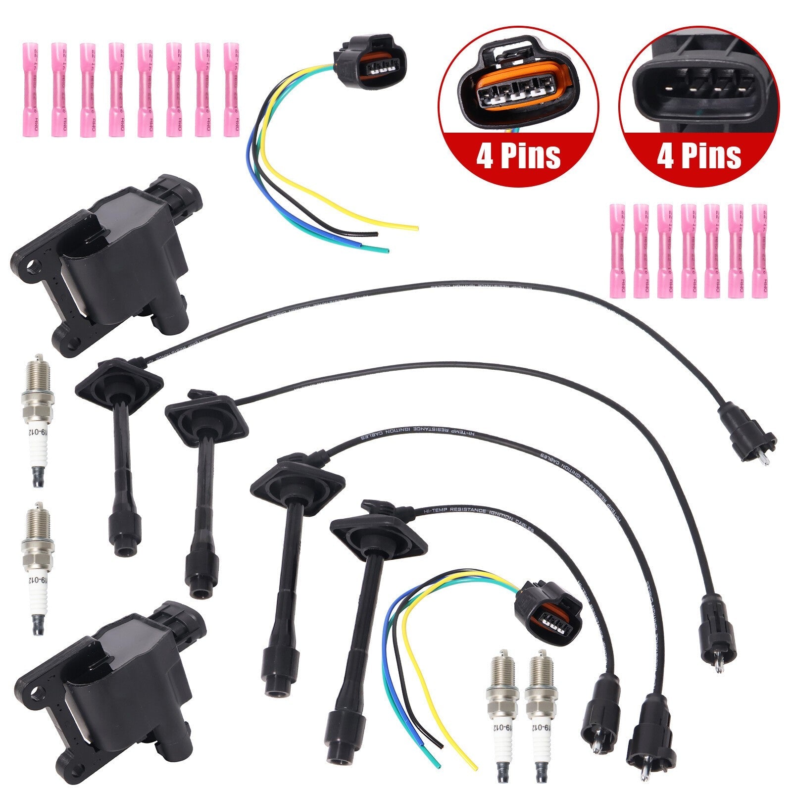 2 x Ignition Coil & Connector Pigtail Plug + 4 x Spark Plug Kit For Toyota Camry