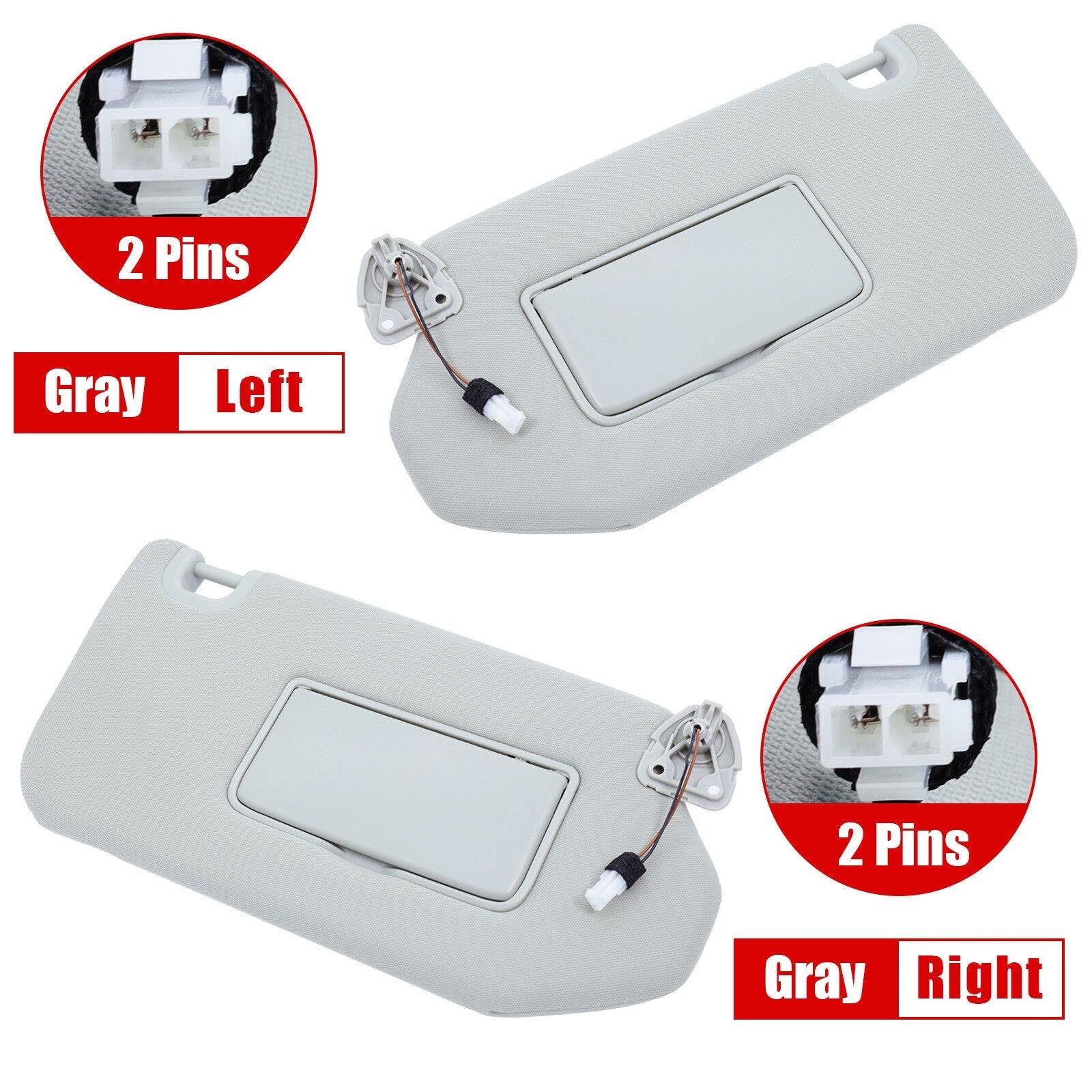 Pair LH+RH Sun Visor Gray For  Nissan Pathfinder 2014-19 Infiniti QX60 W/Lamp