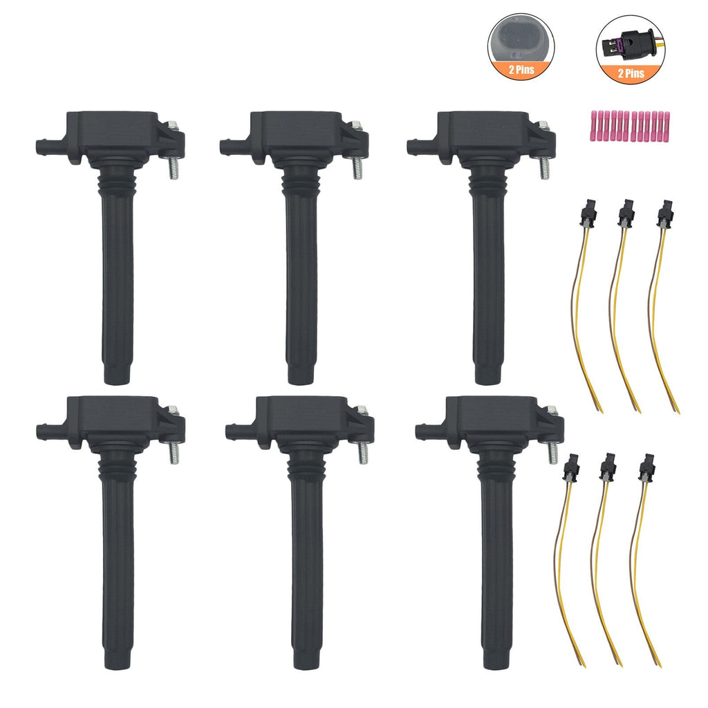 For 11-16 Ram Jeep Chrysler Dodge Charger VW 6Pcs Ignition Coil W/ 6x Connector