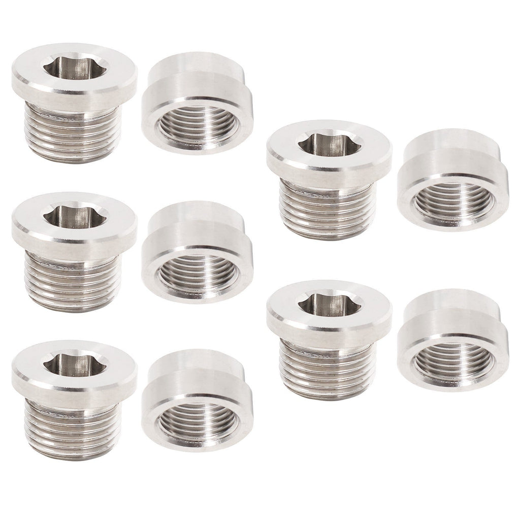 5x Stainless O2 Oxygen Sensor Bung Plug & Weld On Bung Plug Nut Cap M18 X 1.5