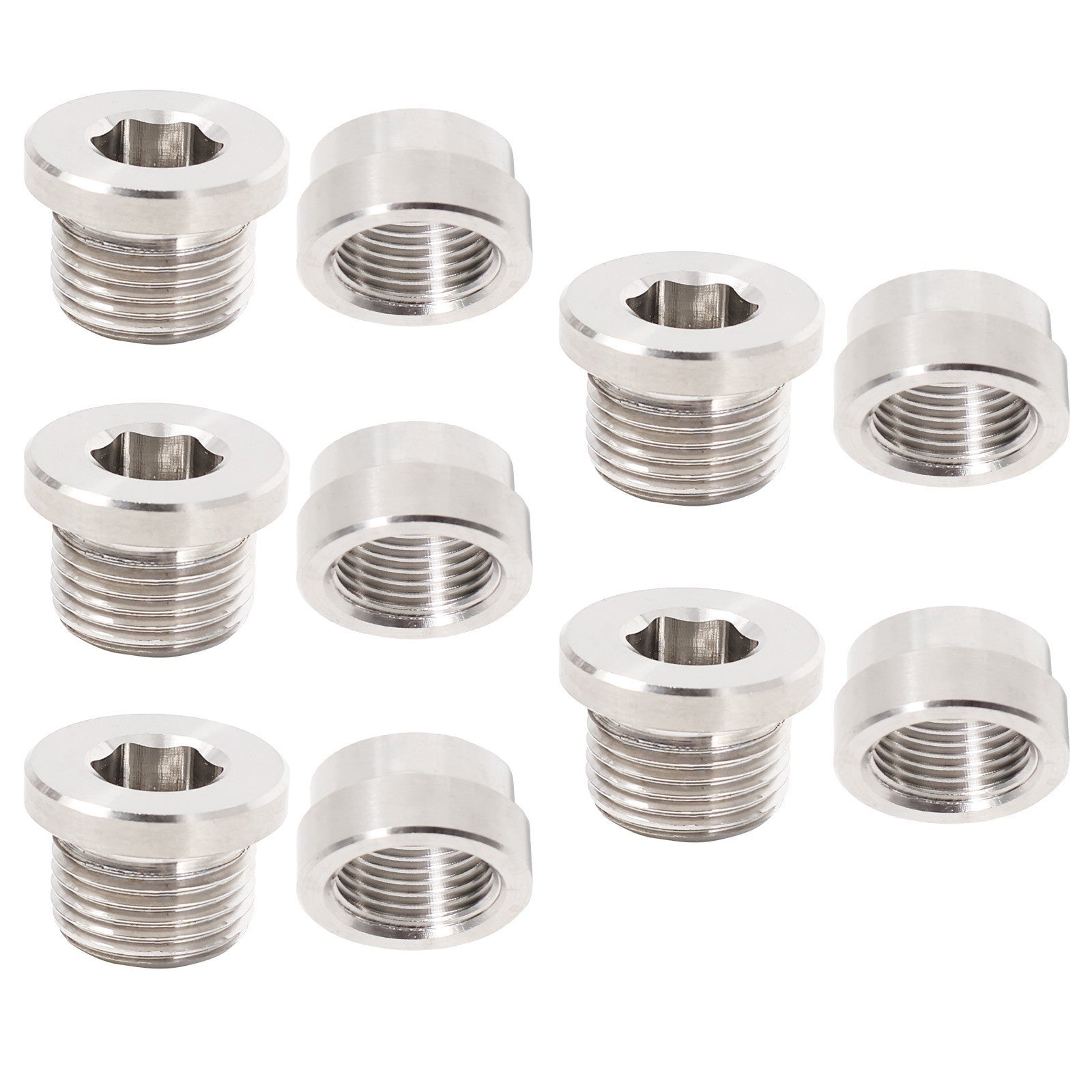 5x Stainless O2 Oxygen Sensor Bung Plug & Weld On Bung Plug Nut Cap M18 X 1.5