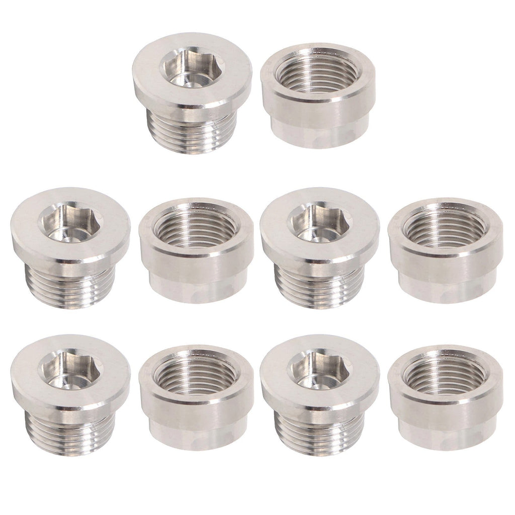 5x Stainless O2 Oxygen Sensor Bung Plug & Weld On Bung Plug Nut Cap M18 X 1.5