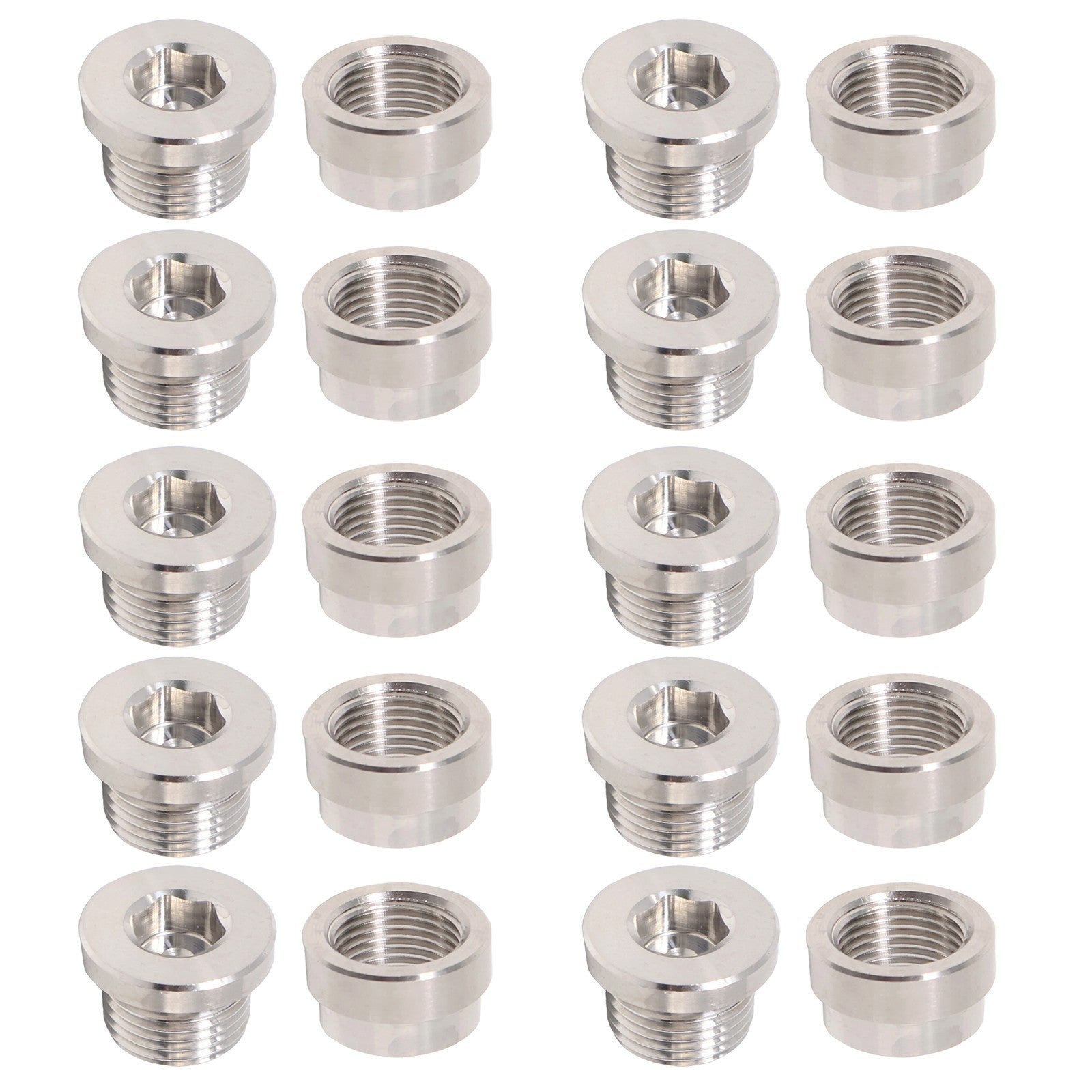 10 Set Oxygen Sensor Weld On Stainless Steel Bung + Hex Plug Cap Kit M18x1.5