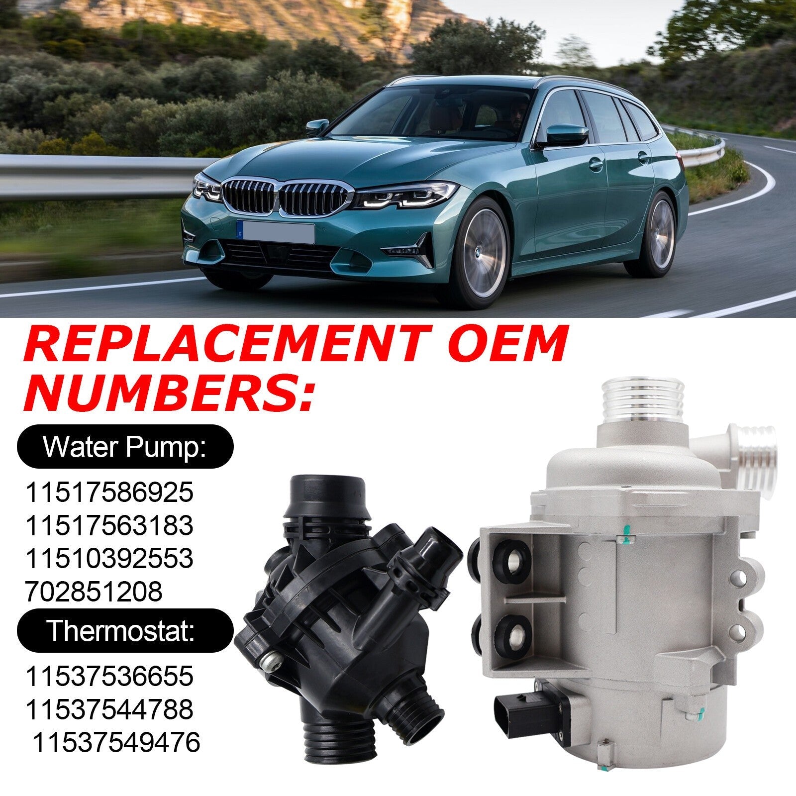 Water Pump W/Thermostat &Bolt For BMW 128i 325i 328i 528i 530i X3 11517586925