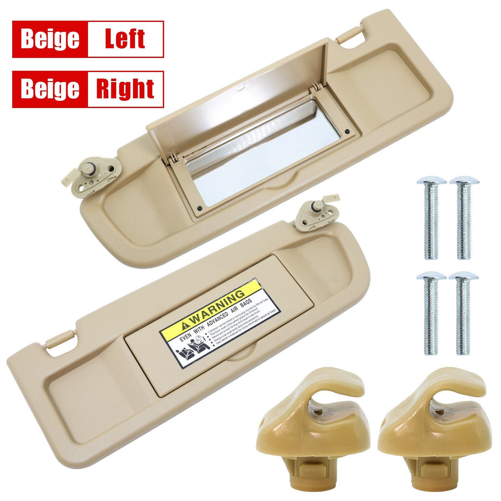 Beige Sun Visor W/Hook Clips Pair For 2006-2011 Honda Civic Left & Right